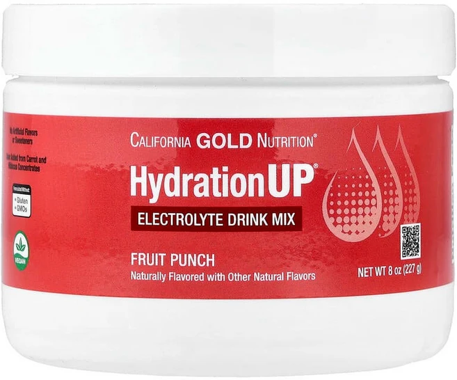 California Gold Nutrition 음료 HydrationUP® 칼슘 칼륨 비타민C 비타민E 함유 전해질 드링크 믹스 과일 펀치 227g(8oz) CGN-01747, 1, 227g - 쿠팡