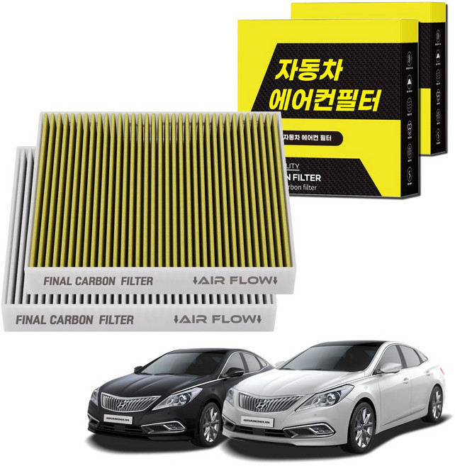 1+1 자동차 에어컨필터 그린 활성탄 냄새차단 순정형 PM, 2개, 그랜저HG [FCA-01]