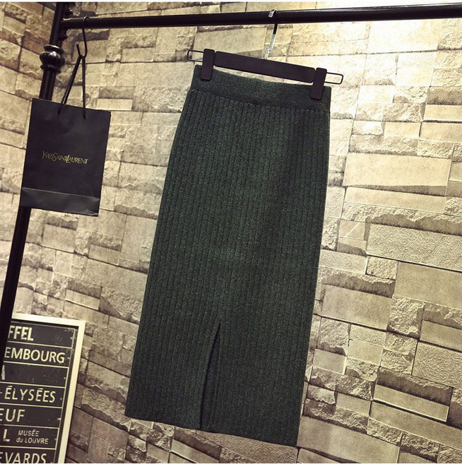 【高腰顯瘦開叉】半身裙 針織裙 包臀裙 秋冬裙子 中長裙 一步裙 針織面料 高彈力 側開叉設計 秋冬通勤約會穿搭