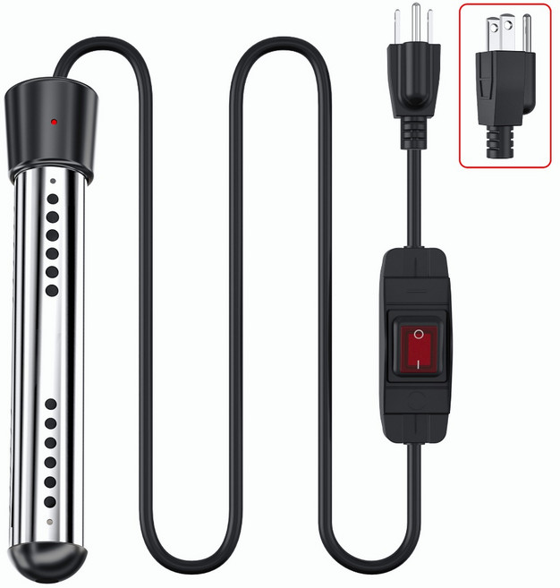 桃園現貨【台灣專用插頭】自動斷電 110V-125V 熱得快 加熱棒 1500W 不銹鋼護套 燒水棒 熱水器, 黑色 開關款,70度自動斷電, 1個