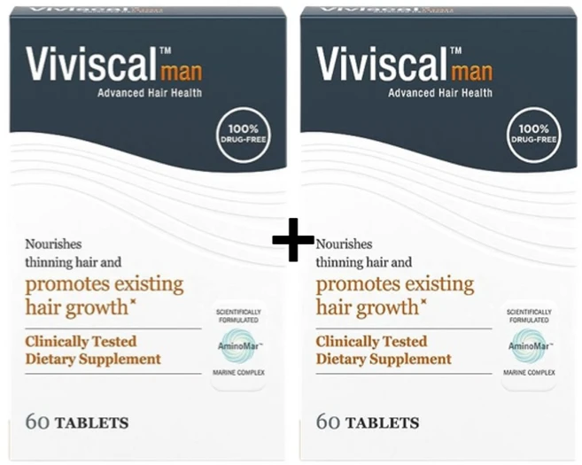 Viviscal Men's Hair Growth Supplements 비비스칼 맨즈 헤어 그로쓰 서플리먼트 60정 2팩, 2개 - 쿠팡