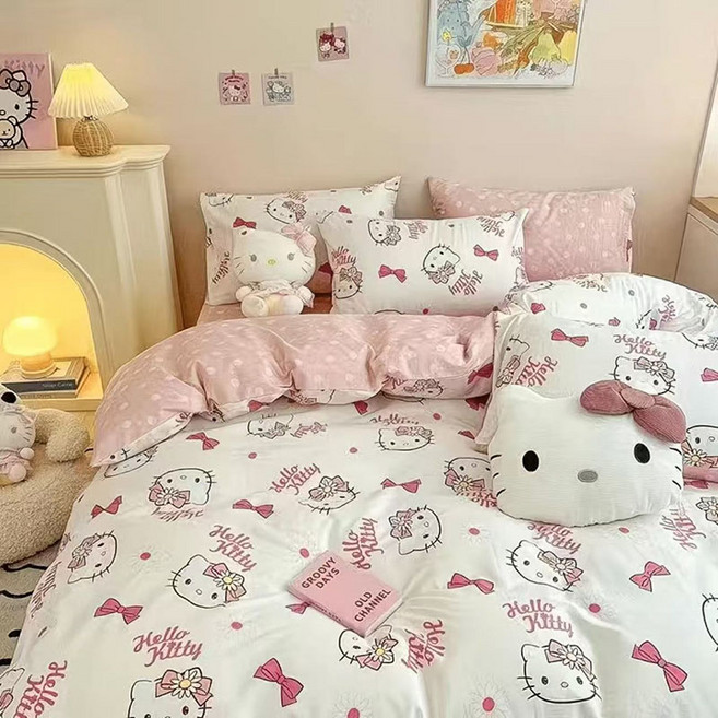 NYDIA 헬로키티 귀여운 캐릭터 사계절 이불커버 베개커버 세트