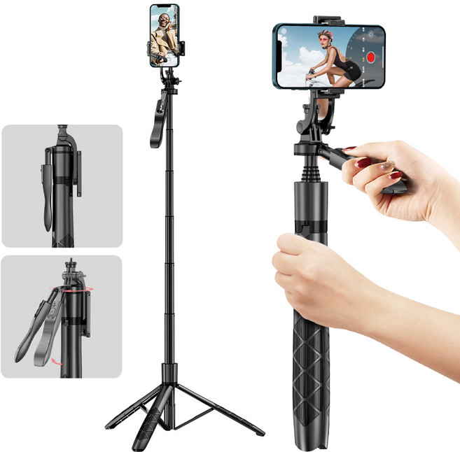 나비 셀피스틱 그립 핸들 올인원 롱레인지 무선 블루투스 롱 셀카봉 삼각대 1560mm NV79-SFS20, 1개, 블랙