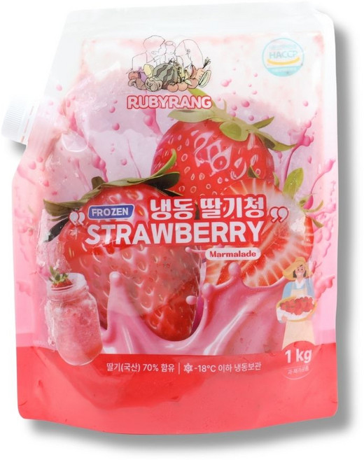 루비랑 국산 딸기청 수제 냉동 카페 딸기라떼 과일청, 1개, 1kg