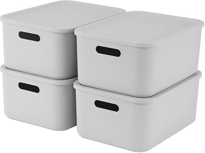 엠비코 국내산 다용도 팬트리 리빙박스, 그레이, 4개