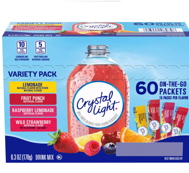 크리스탈 라이트 드링크 아이스티 믹스 버라이어티 팩 4가지 과일 맛 파우더 60개입, 1개