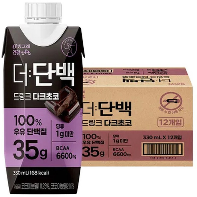 빙그레 더단백 35g 고함량 드링크 다크초코 330ml 12팩 단백질음료, 12개