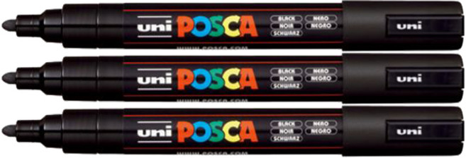 유니포스카 수성사인펜(중간 글씨용), BLACK, 3개