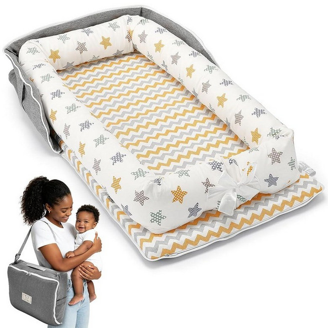 Vicorise Baby Lounger for Newborns & Infants 0–24 Months 100% Cotton Breathable Play Mat Portable, Starry Wave