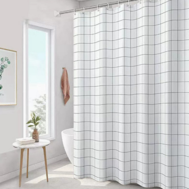 사니누 방수 샤워 커튼 반투명 곰팡이 차단, 1개, 화이트 체크
