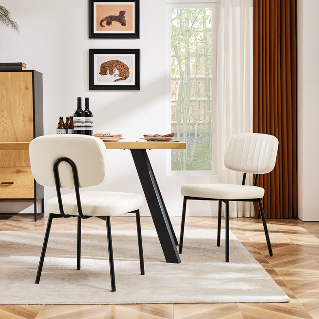 모아니스 홈오피스 가죽 철제 디자인 인테리어 식탁의자, 화이트, 2개