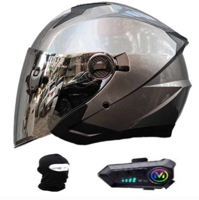 블루투스헬멧 반모 배달 바이크 XXL 2XL, 4.실버그레이_실버실드