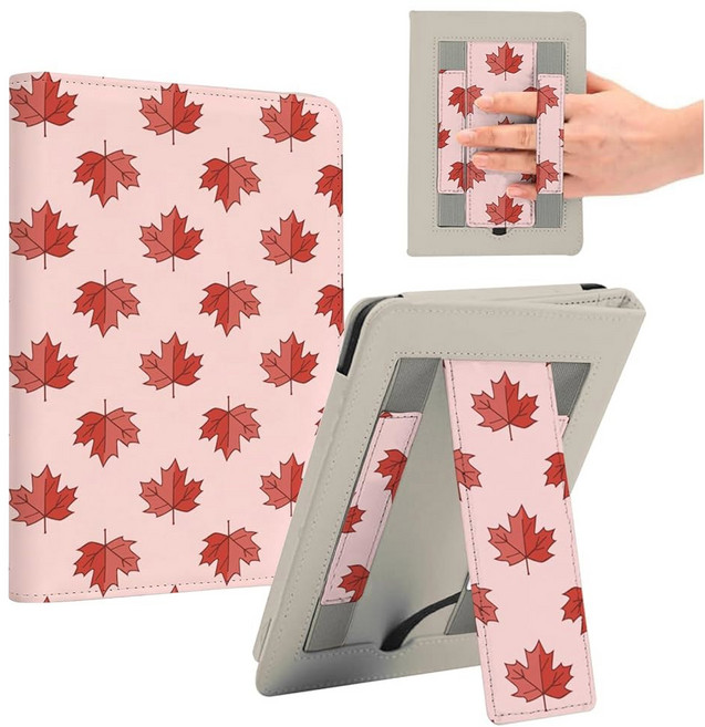 킨들 케이스용 포에버송 케이스 페이퍼화이트 프로텍터용 전자 리더 액세서리 컬러소프트(12세대/11세대 2024/2021) 7/6.8인치 태블릿 케이스/듀얼 핸드 스트랩 커버, Pink Maple Leaf, 6.88''/7'', 핑크 메이플 리프