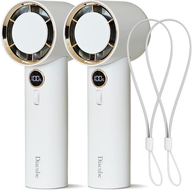 다이아큐브 서큘레이터급 터보 풍속 휴대용 핸디 선풍기 5000mAh 초대용량 배터리 (+손목스트랩), 터보풍속 핸디선풍기 화이트 2개