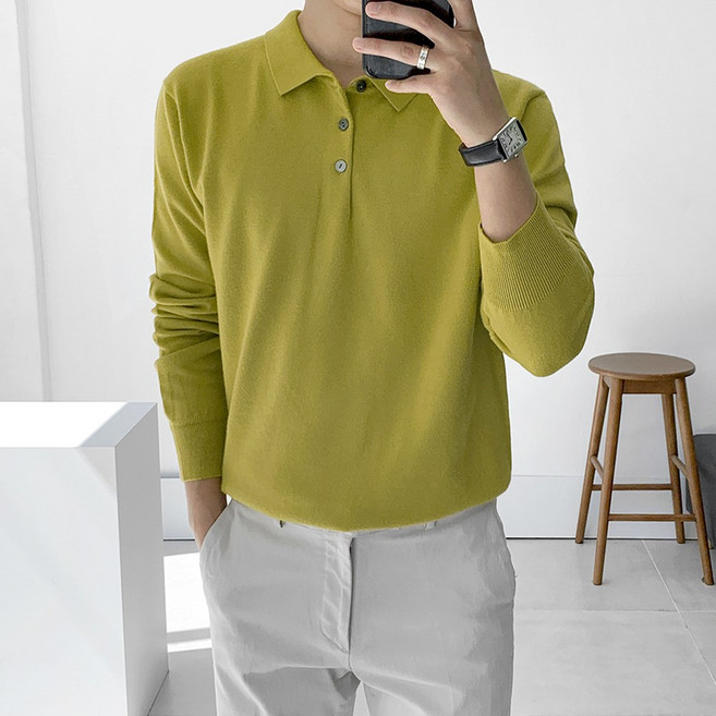 맨즈에버 남자 긴팔 니트 카라 티셔츠 15컬러