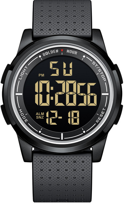 GOLDEN HOUR 광각 디스플레이 고무 스트랩 손목 시계와 울트라 얇은 미니멀리스트 스포츠 방수 디지털 시계 남자 1313P