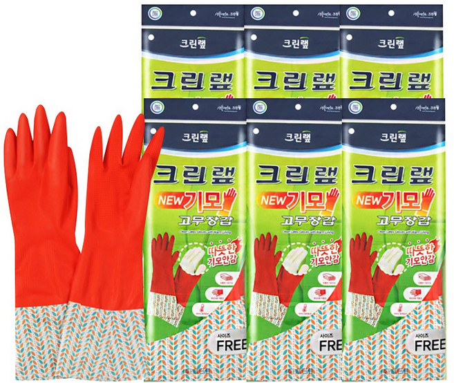 크린랲 기모 고무장갑 대, 6개, FREE(one size)