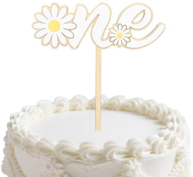 Daisy One 케이크 토퍼 첫 생일 포플러 케이크 토퍼 컵케이크 장식용 1년 장식 베이비 샤워 첫 기념일 선물, Daisy One 케이크 토퍼, 첫 생일 포플러 케이크