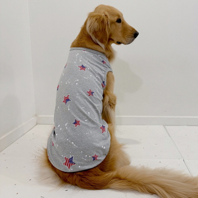도기스타 중형 대형견옷 성조기별 민소매 면 티셔츠, 그레이, 1개