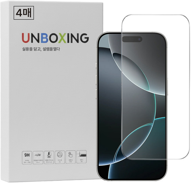 언박싱 아이폰 간편부착 풀커버 전면 강화유리 액정보호필름 4매입, 1세트