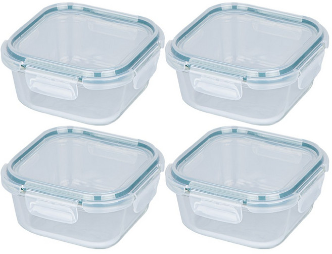 코멕스 오븐글라스 내열 강화유리 밀폐용기(오븐 전자레인지사용가능), 정사각 800ml, 4개