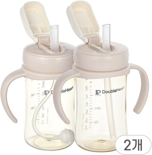순수아 더블하트 젖병 호환 빨대컵 캡, 2개, 1ml, 베이지