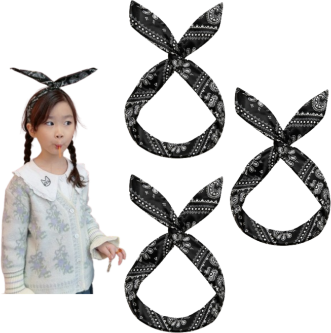 페이즐리 반다나 철사 헤어밴드 스카프 3개