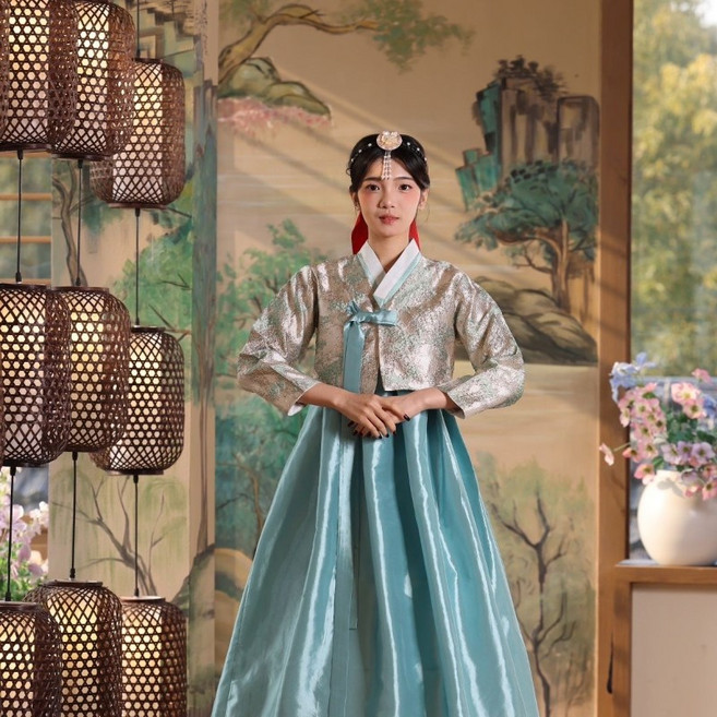 여성용 전통 한복 세트 명절 행사 한복 여자 궁중 무대 공연복 개량 한복 세트 YMY