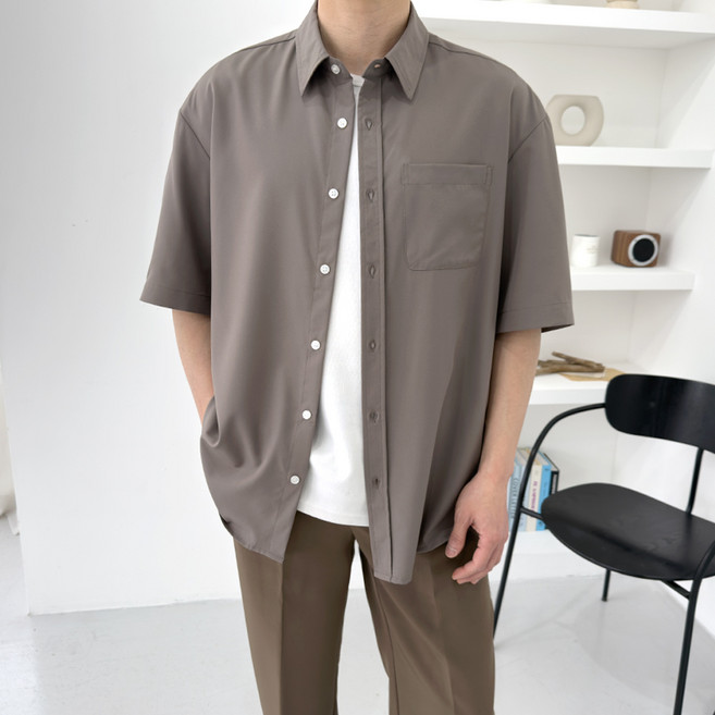 마르티 남성용 구김 없는 오버핏 링클프리 빅사이즈 반팔 남방 셔츠