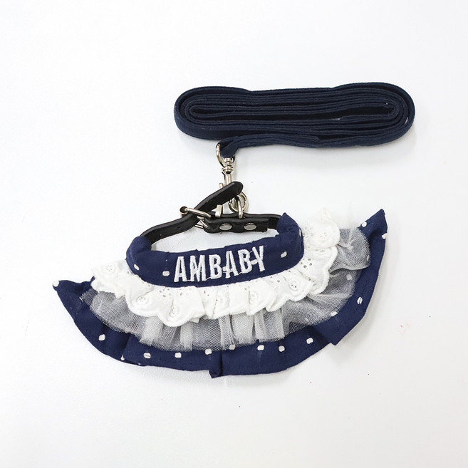 아기 강아지 고양이 레이스 초소형견 소형견 스카프 목줄 리드줄 세트, 1개, 네이비