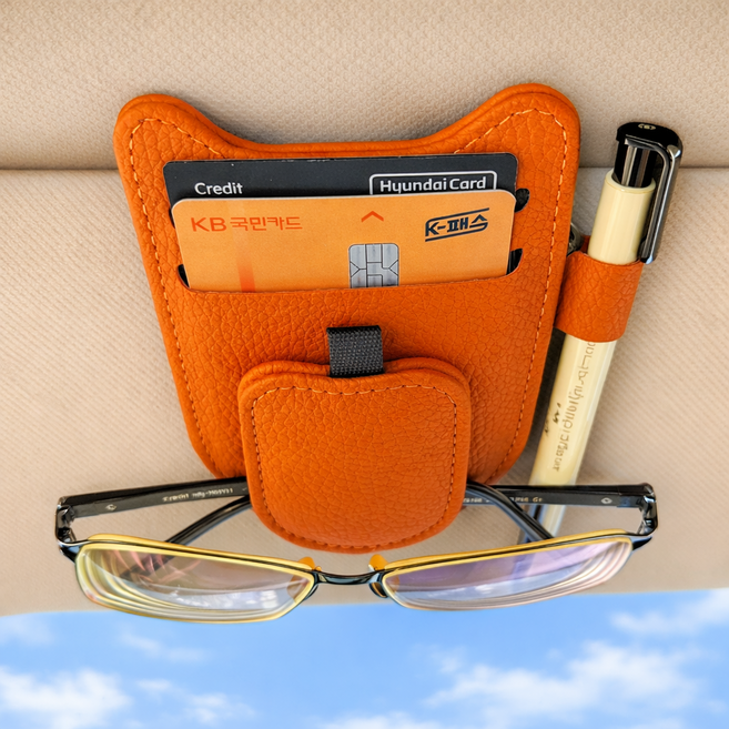 차량용 선바이저 카드포켓 카드수납 카드지갑 선글라스 홀더, 오렌지, 1개