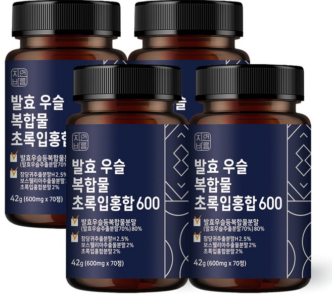 자연바름 우슬 복합물 쇠무릎 우슬정 우슬환 뉴질랜드 초록입홍합 두충 보스웰리아 콘드로이친, 70정, 4개