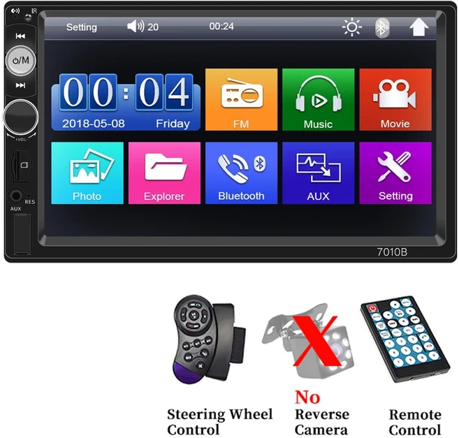 HIPPCRON 자동차 라디오 HD 7 "터치 스크린 스테레오 블루투스 12V 1 Din FM ISO 전원 Aux 입력 미러 링크, 01 With Remote Control