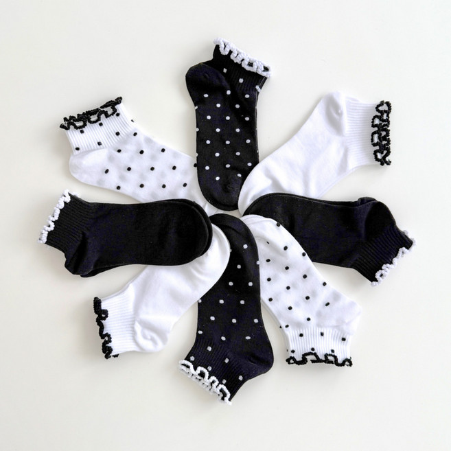 [러블리소울] 감성발끝 프릴&도트 포인트 여성 발목 면 양말