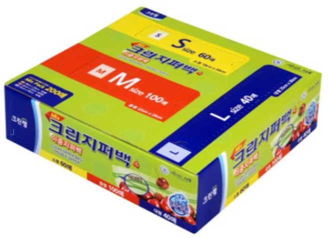 크린랲 크린 믹스 이중지퍼백 소형 60p + 중형 100p + 대형 40p 세트, 혼합 크기, 200개입, 10세트