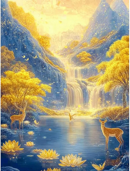 뉴타임즈 보석 자수 캔버스 타입 40X50cm 액자 포함 다이아몬드 그림 홈 인테리어 수공예 애호가 풍경화 동식물 특별한 선물, 1개, 무릉도원 00386