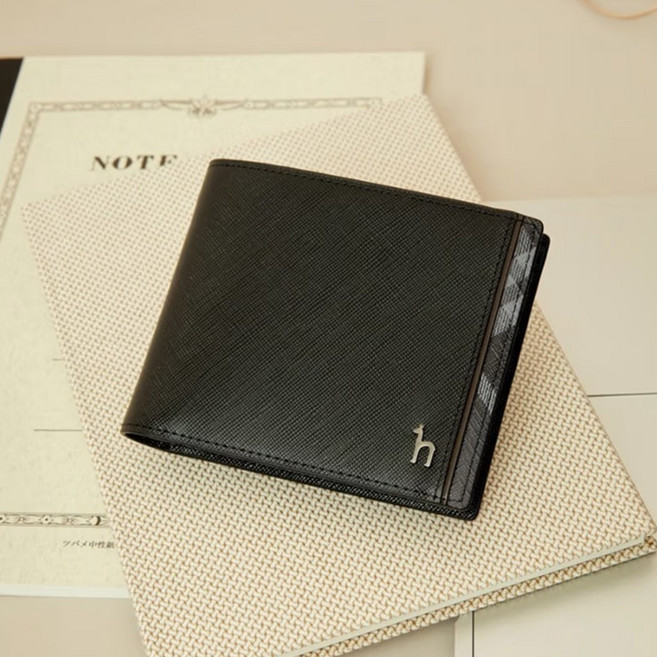 [21FW] 그레이 라인배색 소가죽 반지갑 HJWA1F961G3