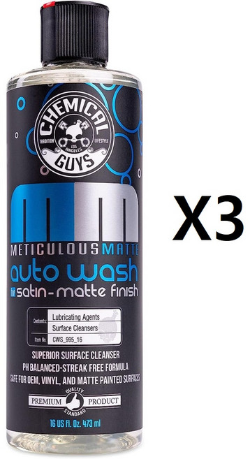 케미컬가이 무광 랩핑 카샴푸 16oz X3병 폼랜스 스노우폼 카워시 디테일링 셀프 세차 샴푸