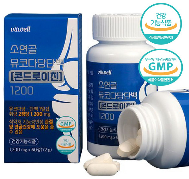 관절엔 콘드로이친 1200 관절영양제 건강기능식품 뮤코다당단백 소연골 비웰 하루 2알 HACCP 인증 건강케어 에피소드, 2개