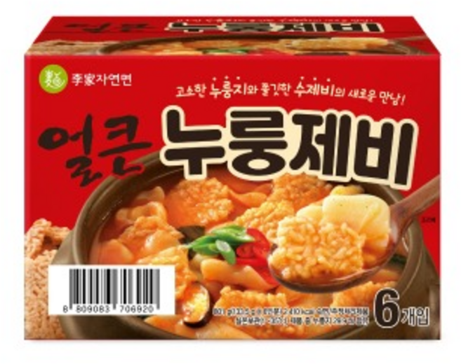 이가자연면 얼큰 누룽제비 수제비, 133.5g, 6개