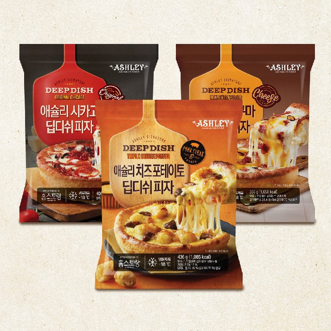애슐리 딥디쉬 피자 3종 세트 (1+1+1) 시카고+고구마+치즈 포테이토, 441g, 1개