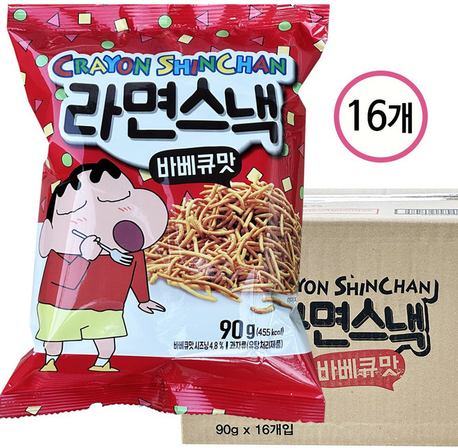 짱구 라면스낵 바베큐맛, 90g, 16개