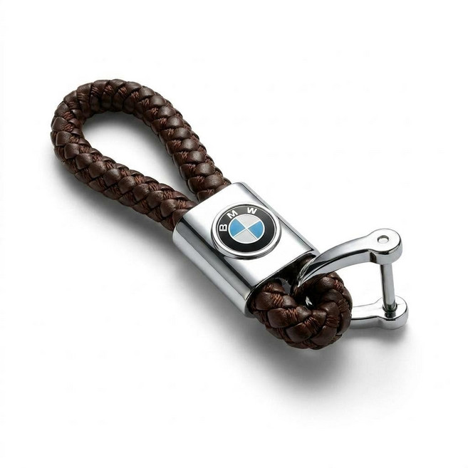 자동차 키링 메탈 가죽 펜던트키링, bmw비늘형브라운, 1개