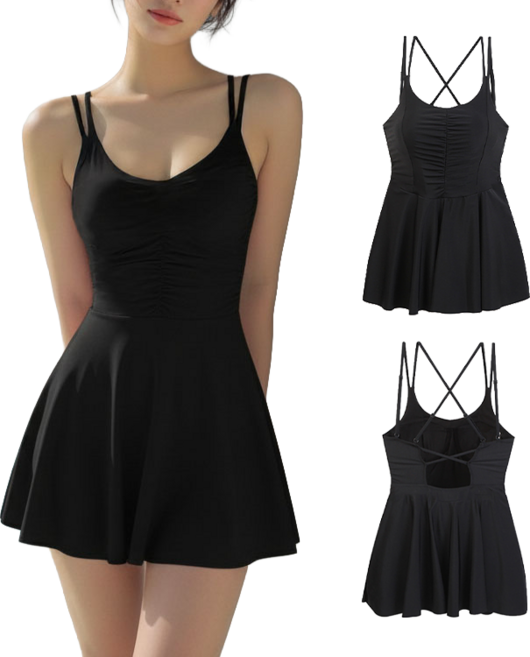 데일로엔 여성 여자 모노키니 체형커버 원피스 수영복, 블랙