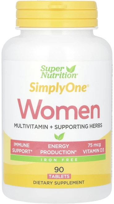 Super Nutrition SimplyOne 여성용 종합비타민 + 건강 증진 허브 철분 무함유 90정, Super Nutrition SimplyOne ..., 1개 - 쿠팡