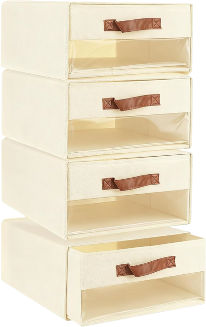 옷보관함 다기능의 투명수납함 4개, 미색