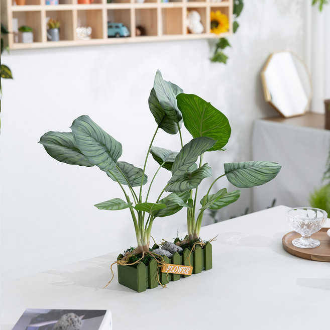 7위 - 초록 공기정화 조화식물 울타리 화분 set 43cm 인테리어 실내 장식 테이블 꾸미기 소품, 1개, 오르비폴