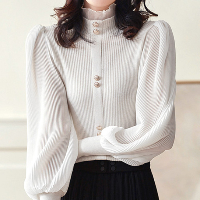 로렌미 시어 주름쉬폰 배색 니트티 S260122SS-5