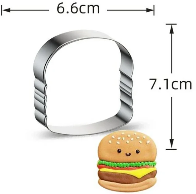 핫도그 피자 토스트 금속 쿠키 커터 퐁당 케이크 장식 설탕 공예 페이스트리 비스킷 도구 토퍼 빵 몰드 1, 03 1Pc Hamburger