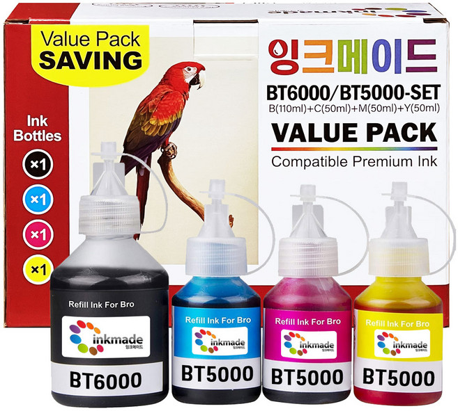 브라더 BT6000 BT5000 호환 잉크 4색 세트 MFC-T800W DCP-T300 DCP-T500W DCP-T700W, 1개